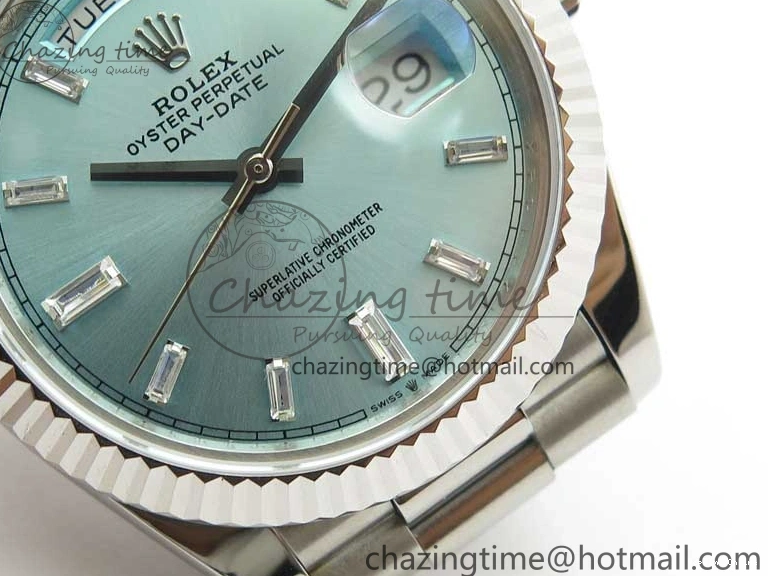 0417 SoftTouch Day-Date 40mm 228239 BP New Dial Version 904 SS Ice Blue T Crystal Markers Dial on SS President Bracelet A 2822